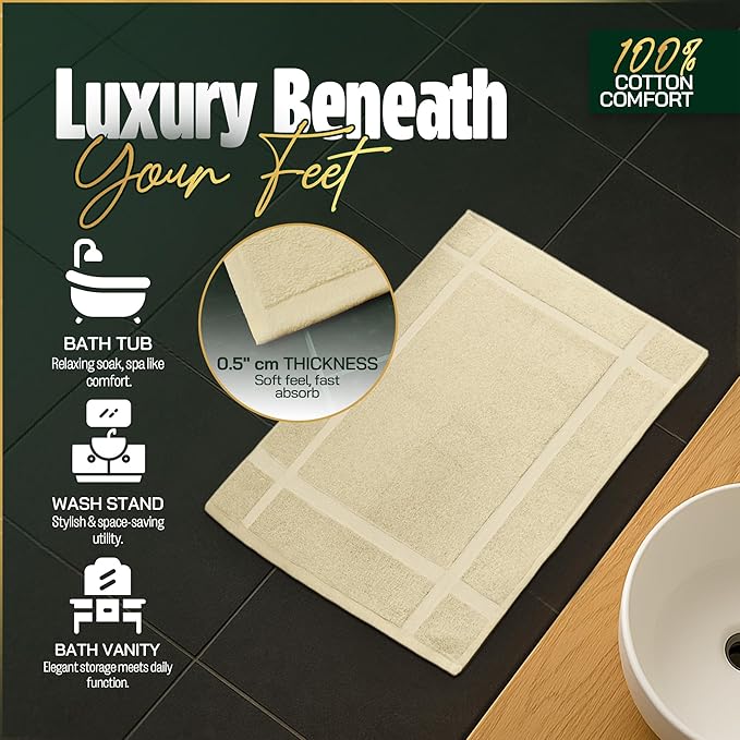 Pearl Linens Pack of 6 100% Cotton Bath Mat 18x25 inches, Soft & Absorbent Quick Dry Bathroom Mat Set, Not Bathroom Rugs, After Shower Mat, Bath Tub Mat, 687 GSM, Machine Washable, Beige
