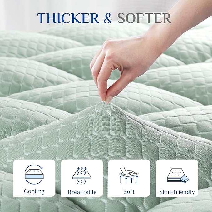 Dual Layer 3 Inch Memory Foam Mattress Topper Queen Size, 2 Inch Gel Memory Foam Plus 1 Inch Cooling Pillow Top Mattress Pad Cover, with 8-21 Inch Deep Pocket, Green