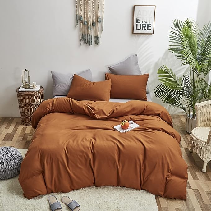 Luxlovery California King Pumpkin Comforter Rust Terracotta Bedding Set Cal King Caramel Burnt Orange Quilts Pumpkin Brown Comforter Set Women Men Cal King