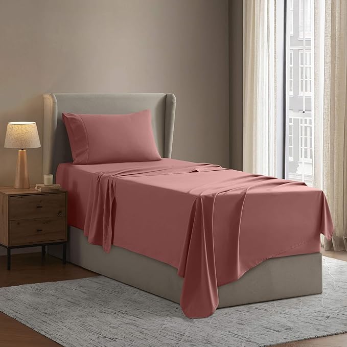 Nestl Twin Sheet Set - 1800 Ultra-Soft Microfiber Twin Bed Sheets - Double Brushed - Deep Pockets - Easy Fit - Extra Soft - 3 Piece Set - Bedding Sheets & Pillowcases (Twin, Pink Clay)