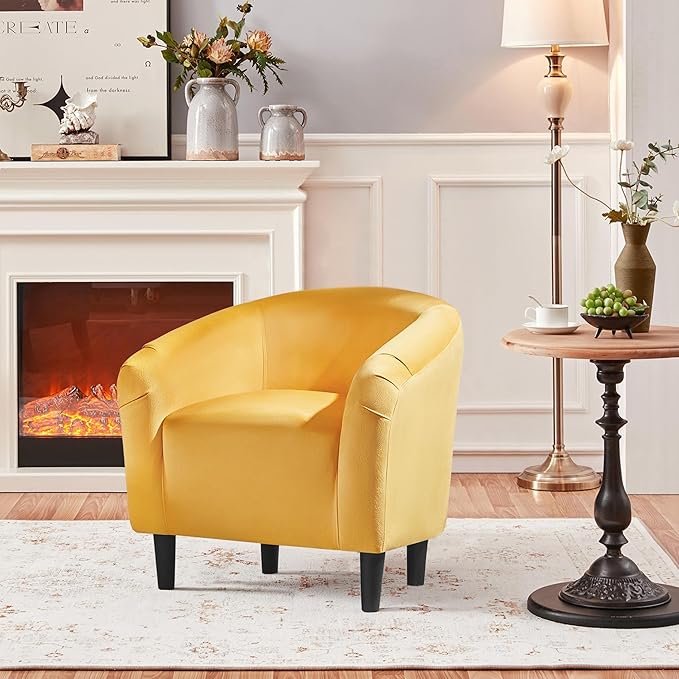 Yaheetech Yellow Chair, Accent Chair for Bedroom, Armchair for Living Room, Velvet Fabric Club Chair with Soft Padded Seat and Sturdy Legs for Bedroom Waiting Room, Yellow