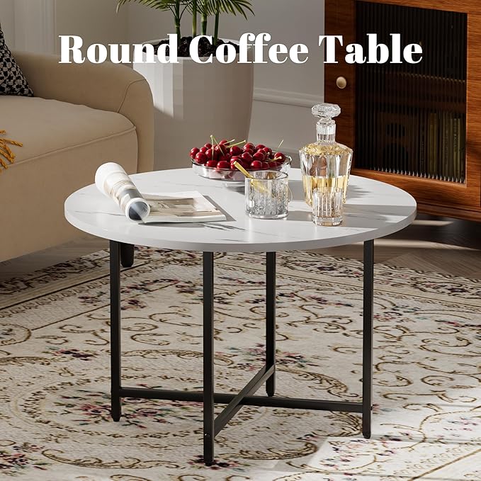 Round Coffee Table, Small Coffee Tables for Living Room, Low Wood Coffee Table with Metal Frame, Floor Table Desk for Sitting on The Floor, Home, Office, Rustic Brown (23.6" D x 17.7" H)