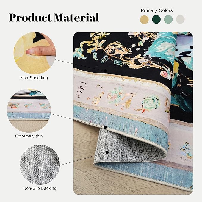 Runner Rug for Kitchen Rug Non Slip 2'6"x8' Washable Rugs with Rubber Backing Soft Retro Lavish Leopard Floral Animal Carpet Runner for Kitchen, Laundry, Bedroom, Bathroom