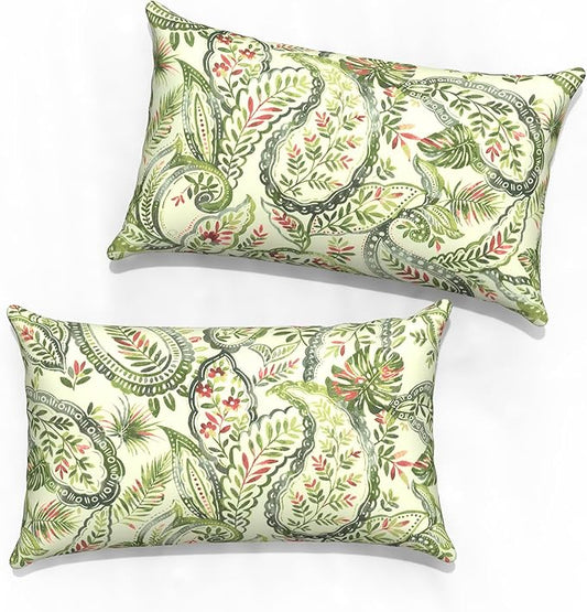 Outdoor Lumbar Pillow Covers 12”x20”, Rectangle Throw Pillow Covers for Patio Furniture, Decorative Lumbar Cushion Case for Garden Balcony Couch Office Chair, Pack of 2,Faylinn Shadow Paisley
