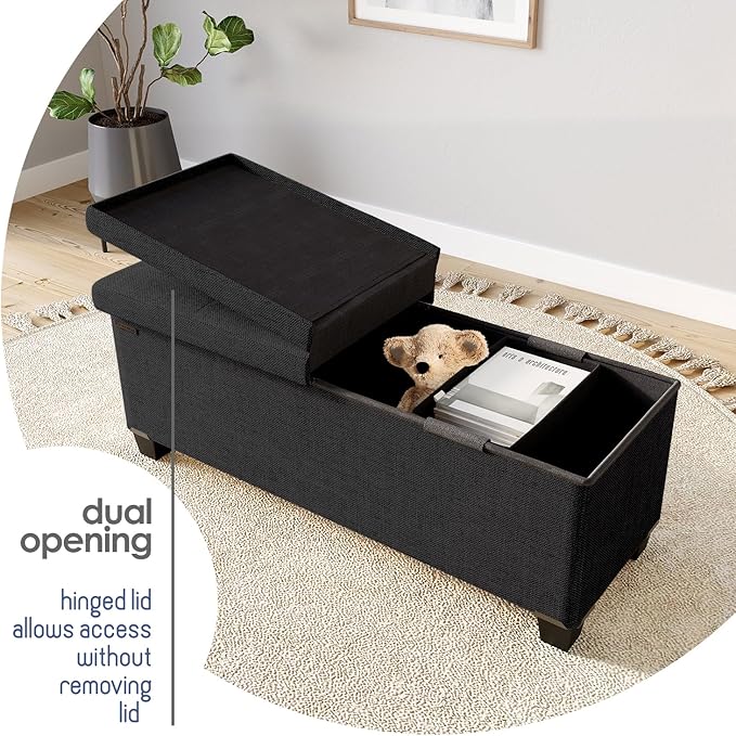 STORAGEBUD Storage Ottoman Bench with Bins, 43-in Storage Bench for Bedroom End of Bed, Folding Foot Rest Ottoman for Living Room Max 660lbs, Fabric Ottomans, Black