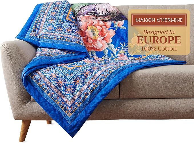 Maison d' Hermine Throw Blanket for Couch Lightweight Soft Warm Breathable Cotton Throw Blankets for Bed Girls Boys Women Men Gifts Sofa Travel Living Room Chair Bedding (50"x60", Peacock)