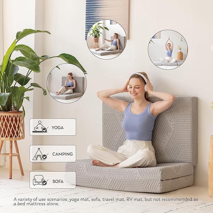 MLILY Tri-Fold Memory Foam Mattress, 4 inch Twin Folding Mattress with Collapsible and Washable Cover, Travel and Guest Mat, 75"×38"×4", Grey