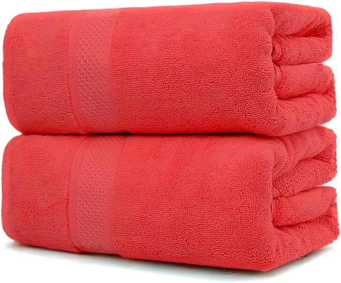 Super Absorbent Quick Drying | Hotel Grade Extra Large Bath Towels, 2-Piece Set, Bathroom Luxury Soft Towels-650GSM Cotton Luxury Beach Bath Towel 80x160cm (31.5x63 inches)(Watermelon red)