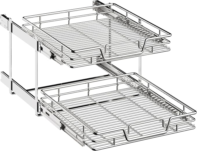 2-Tier Kitchen Cabinet Pull Out Shelf and Drawer Organizer Slide Out Pantry Storaqe Basket in Multiple Sizes (20" Wx 21" D,)