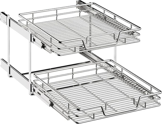 2-Tier Kitchen Cabinet Pull Out Shelf and Drawer Organizer Slide Out Pantry Storaqe Basket in Multiple Sizes (20" Wx 21" D,)