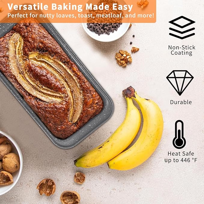 Baking Pans Set, Bakeware Sets with Grey Marble Coating, 5-Piece Baking Set for Oven, Nonstick Premium & Even Heating, Stackable, Carbon Steel, with Round/Square Cake Pan, Muffin, Bread Tin
