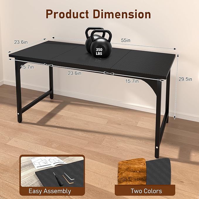 55inch Computer Desk with Deeper Carbon Fiber Desktop, Gaming Office Desk with Sturdy Metal Frame,Home Office Desk for Gaming, Working, Studying, Black