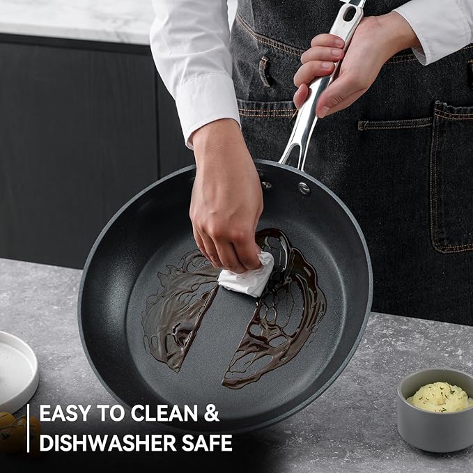 Frying Pan 8 Inch, Nonstick Frying Pan for Induction, 5-Ply Non Toxic Skillet with Stainless Steel Handle, Hard Anodised Aluminum Cookware, Oven Proof, Suitable for All Hobs