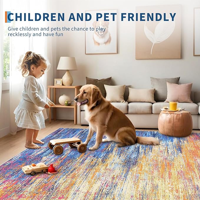 Washable Runner Rug 2x6 Modern Abstract Kitchen Rugs, Non Slip Bathroom Rug, Low Pile Laundry Room Soft Long Carpet for Hallway Bedroom Entryway, Blue/Orange