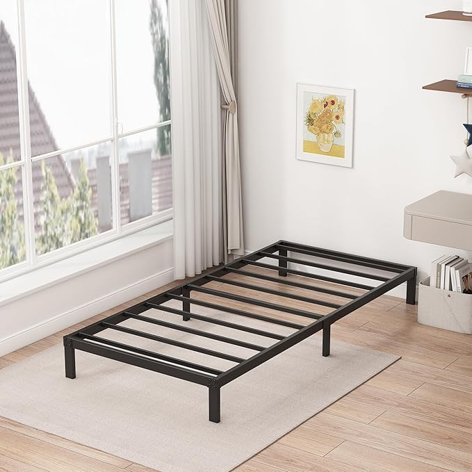 9 Inch Low Twin Bed Frames Heavy Duty Metal Platform, No Box Spring Needed, Easy Assembly Mattress Foundation, No Noise, Black