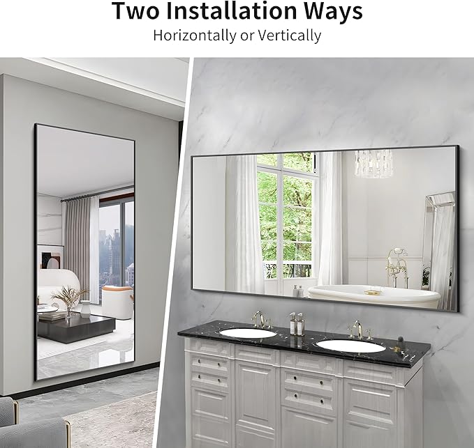 KOCUUY Black Bathroom Mirrors for Wall,72x36 Large Rectangle Mirrors for Bathroom Sink,Oversized Wall Mirror Black Metal Framed Decor for Living Room, Farmhouse, Entryway, Hang Horizontal/Vertical