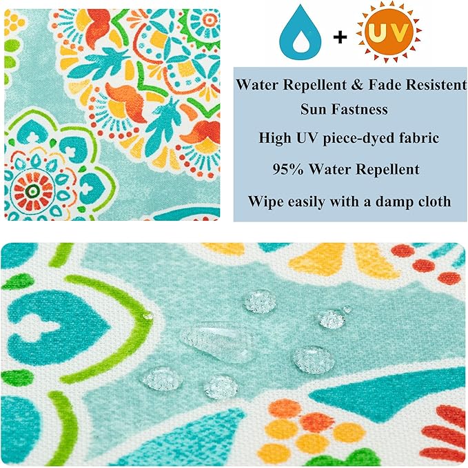 FUNHOME Indoor Outdoor Lumbar Pillow Covers ONLY, Water-Repellent Fade-Resistant Patio Lumbar Cases 12” x 20”, Throw Pillowcase Shell for Couch Garden Furniture Use -Cyan Circle