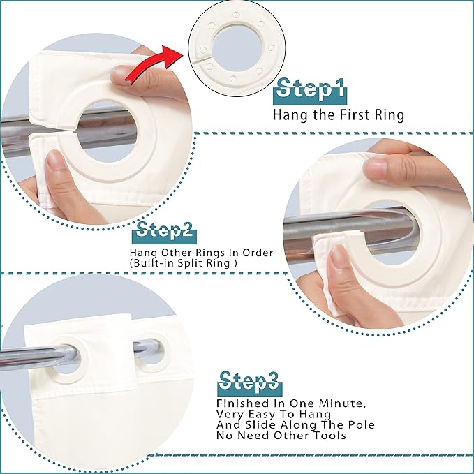 Extra Long No Hook Shower Curtain with Snap in Liner Set, Hotel Luxury Beige Fabric Shower Curtains for Bathroom with See Through Top Window, Washable, Waterproof 71W x 84H