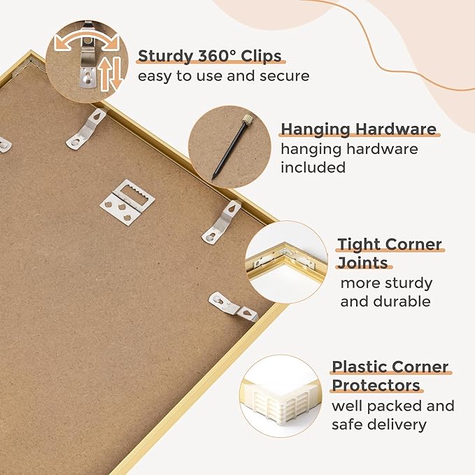 11x14 Picture Frame - 11 by 14 Metal Picture Frame With Mat For 8x10 | 14x11 Frame Aluminum | Plexiglass And Hanging Hardware Included | 11x14 Poster Frame | Gold