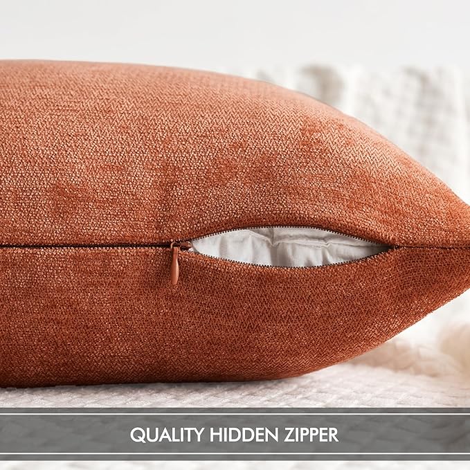 MIULEE Pack of 2 Orange Decorative Fall Pillow Covers 18x18 Inch Soft Chenille Couch Throw Pillows Farmhouse Cushion Covers for Home Decor Sofa Bedroom Living Room