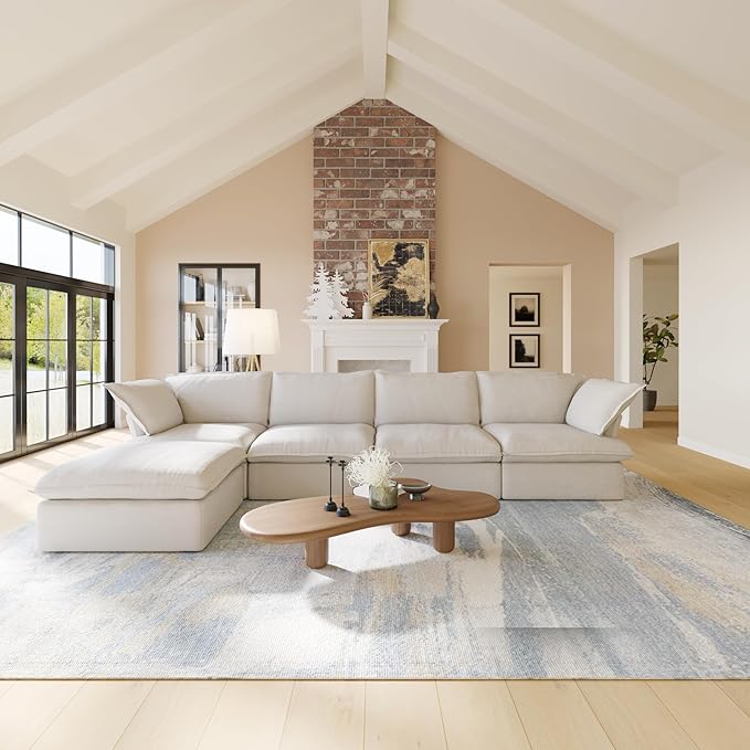 JACH L-Shaped Sectional Couches, Modular Sectional Sofas, Modern Couch Sofa with Chaise Ottoman, Cushion Covers Removable, Two Corners and Two Middle Sofa for Living Room (Beige)