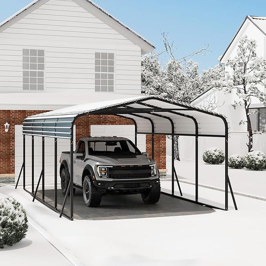 12x20 Ft Carport, Metal Carport with Galvanized Steel Roof and Reinforced Base, Heavy Duty Garage Car Shelter Shade, Outdoor Car Port Canopy for SUV, Truck, Boats