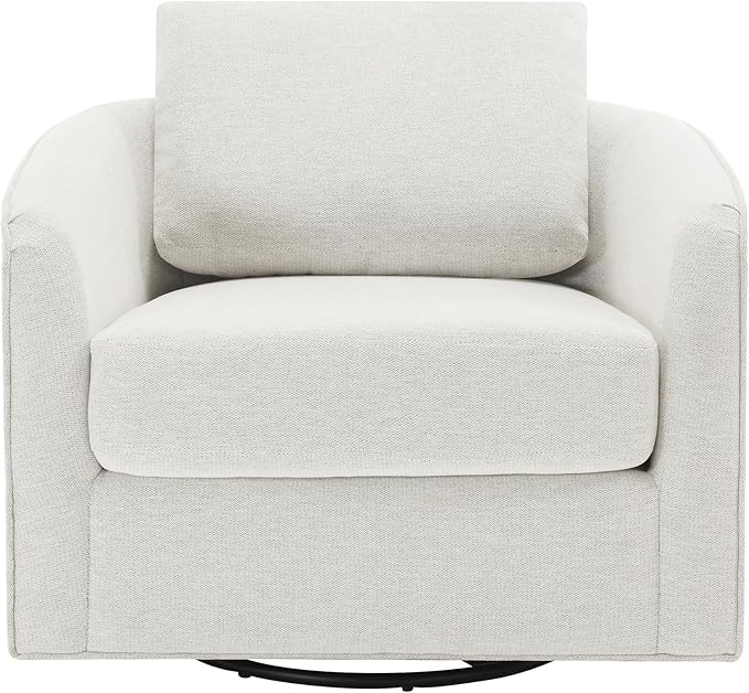 MINCETA Accent Chairs,Oversized 360 Swivel Armchair(Seat Area:25.6" D x 26.8" W),Modern Comfy Reading Chairs for Living Room with Metal Base,Performance Fabric in Off-White