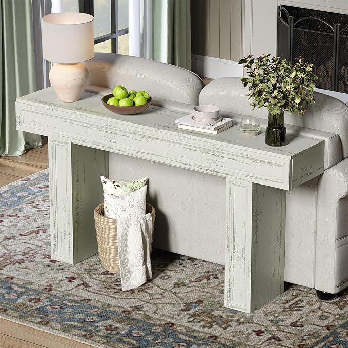 Rresyet 63 Inch Long Console Table, Sofa Table Behind Sofa, Wooden Entryway Table, Farmhouse Entryway Table for Entry, Hallway, Living Room (White)
