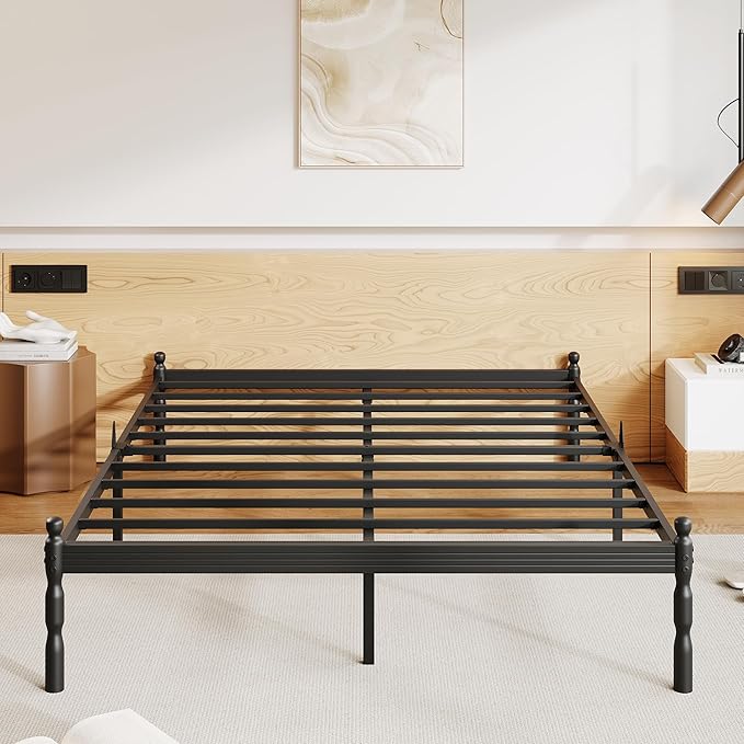 ZIYOO 14 inch King Size Metal Platform Bed Frame with Vintage Style, Mattress Slide Stopper, 1500LBS Heavy Duty Steel Slats, No Box Spring Needed, Noise-Free, Under Bed Storage Space