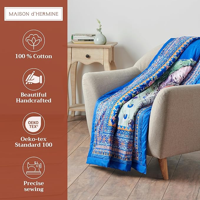 Maison d' Hermine Throw Blanket for Couch Lightweight Soft Warm Breathable Cotton Throw Blankets for Bed Girls Boys Women Men Gifts Sofa Travel Living Room Chair Bedding (60"x80", Peacock)