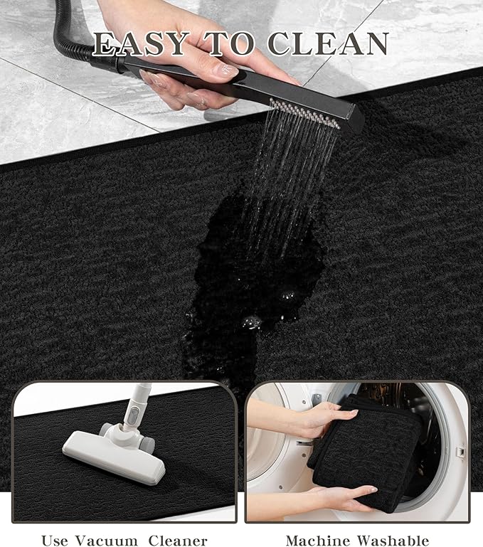 chakme Bathroom Rug Sets 2 Piece, Ultra Thin Bath Mat Quick Dry Bath Mat Set, Absorbent Bath Mat for Bathroom Non Slip Machine Washable, (Black, 2 Piece)