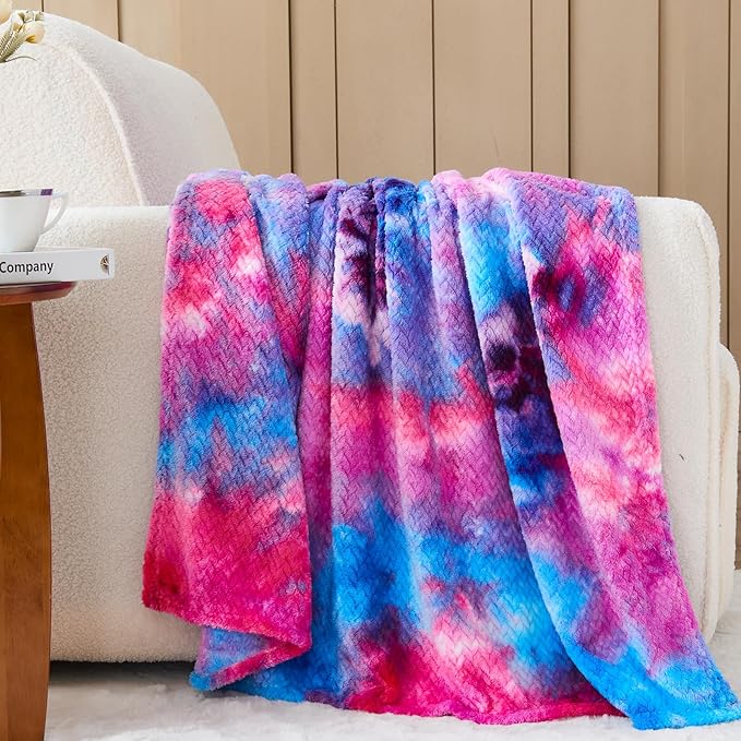 NEWCOSPLAY Super Soft Twin Blanket Deep Purple Rainbow Premium Silky Flannel Fleece Leaves Pattern Lightweight Bed Blanket All Season Use (Deep Purple Rainbow, Twin(60"x80"))
