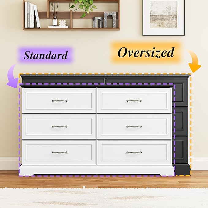 Dresser for Bedroom with 6 Drawer, Farmhouse Dresser for Closet, 53'' Wide Rustic Wooden Chest of Drawers with Natural Wood Texture, Vintage Storage Organizer for Living Room, Hallway, White