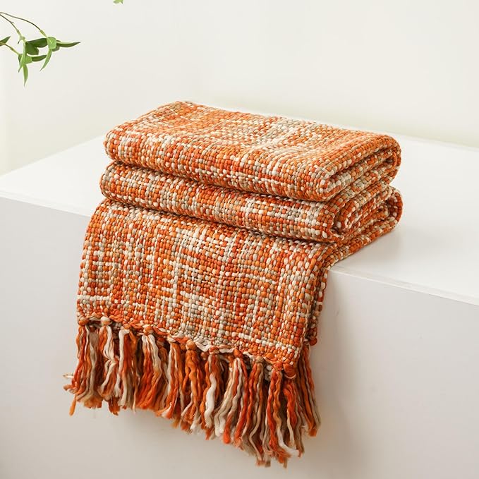 BATTILO HOME Orange Throw Blanket for Couch, Decorative Fall Blankets and Throws, Soft Colorful Throw Blankets for Bed, Halloween Throw Blanket for Home Decor, 50"x60"
