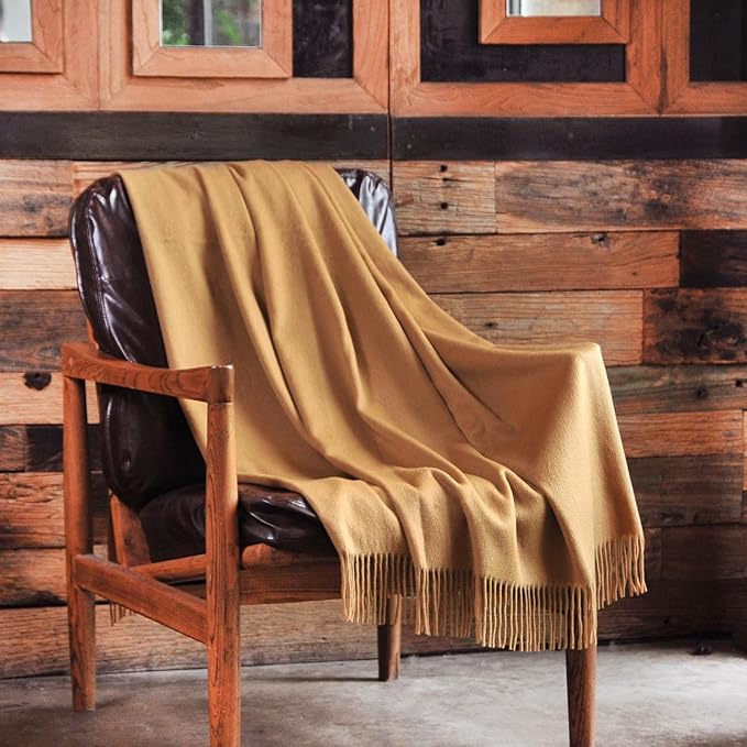 CUDDLE DREAMS Premium Cashmere Throw Blanket with Fringe, Luxuriously Soft (Camel)