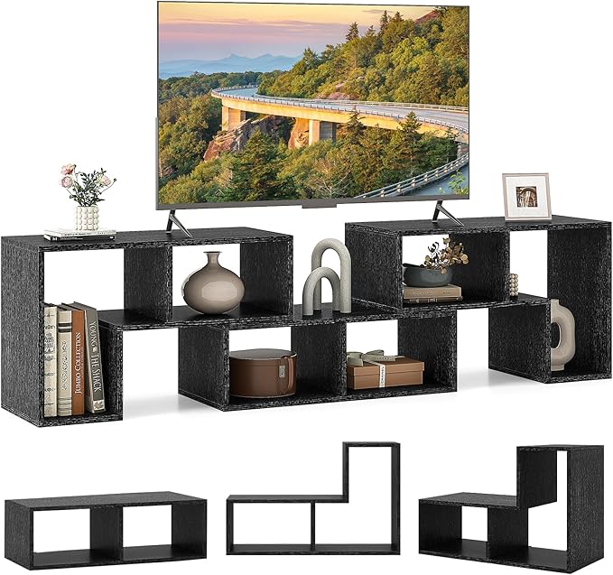 Giantex Free-Combination TV Stand for Bedroom - Entertainment Center for 50 55 60 65 Inch TV, 3-Piece Media Console Table with Storage Cubes, Deformable Open Storage Bookcase Shelf (Black Wood Grain)