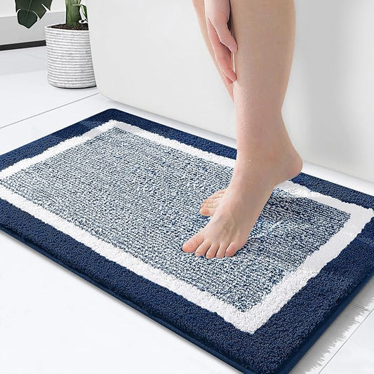 OLANLY Bathroom Rugs 24x16, Extra Soft and Absorbent Microfiber Bath Mat, Non-Slip, Machine Washable, Quick Dry Shaggy Bath Carpet, Suitable for Bathroom Floor, Tub, Shower (Small, Navy)