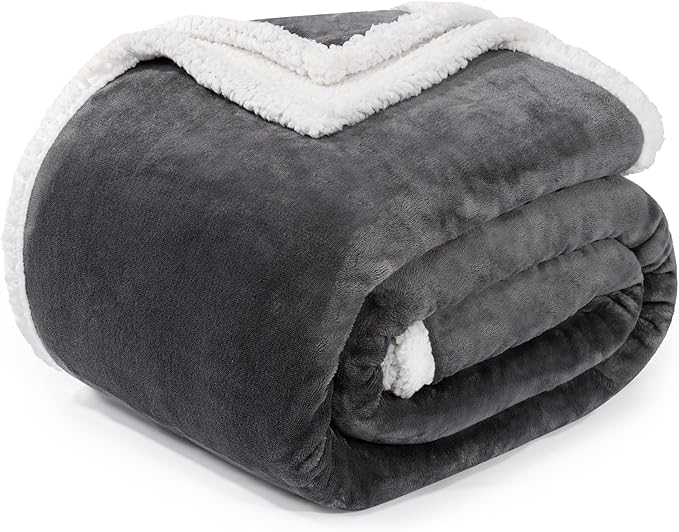 BEAUTEX Sherpa Fleece Throw Blanket Twin Size for Couch - Thick and Warm Blanket for Winter, Fluffy Flannel Plush Twin Blanket, Fuzzy Grey Cuddle Blankets for Couch Bed Sofa (60" x 80", Grey)