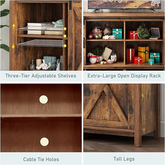 70" Farmhouse TV Stands for 70 75 80inch TV w/Adjustable Shelves,Sliding Barn Door.Wooden Entertainment Center,TV Console Cabinet with Storage for Bedroom Living Room(Brown 70in)
