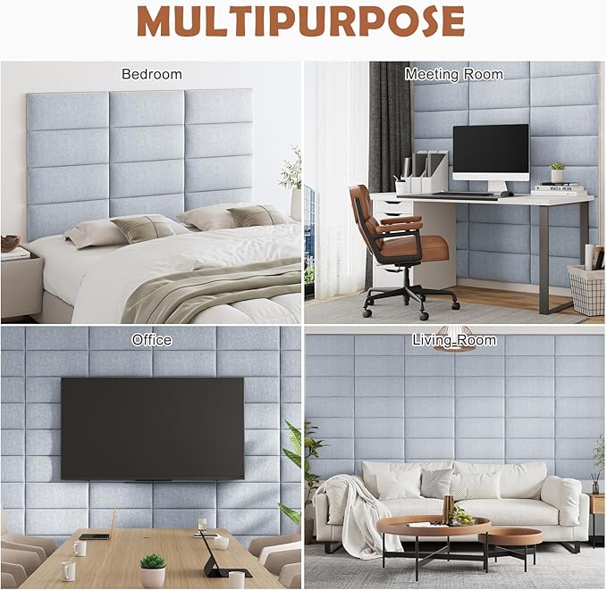 IFNOW Upholstered Wall Mounted Headboard, 3D Soundproof Wall Panels Peel and Stick Headboard for King Size, Reusable and Removable Tufted Bed Headboard in Blue White(12 Panels, 10" x 24")