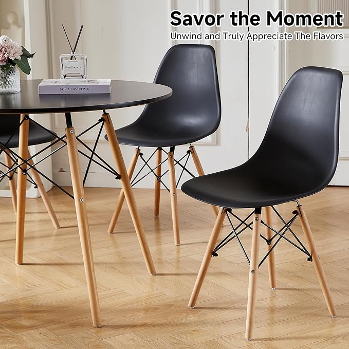 Round Dining Table Set for 4 35.5" Wood Dinner Table Circle Dining Table Kitchen Table Chairs Set of 4 with Wood Strip Base for Kitchen Living Room Space Saving Apartment(Black)