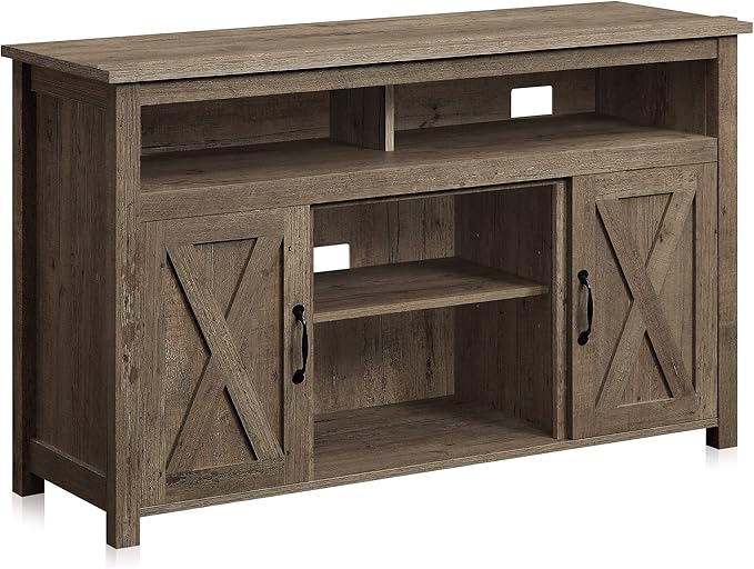 BELLEZE Modern 48 Inch Barn Door Wood TV Stand & Media Entertainment Center Console Table for TVs up to 50 Inches with Two Open Shelves and Cabinets - Corin (Classic Wood)