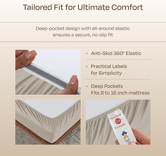 California Design Den Deep Pocket King Sheet Set - Luxury 800 Thread Count Sheets King, 100% Cotton Sateen Bedding Set - Cooling & Softer Than Egyptian Cotton Sheets (Beige)