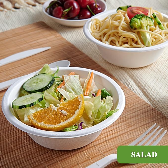 Vplus 500 Pack 12 OZ Paper Bowls Bulk, Disposable Compostable, Eco-friendly Bagasse, Heavy-duty Bowls Perfect for Milk Cereals, Snacks, Salads