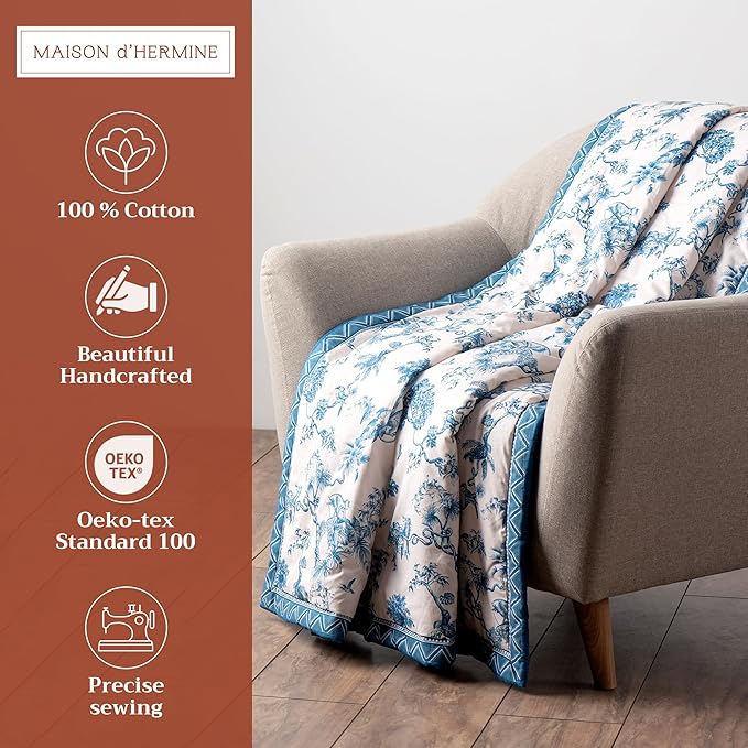 Maison d' Hermine Throw Blanket for Couch Lightweight Soft Warm Breathable Cotton Throw Blankets for Bed Girls Boys Women Men Gifts Sofa Travel Living Room Chair Bedding (50"x60", Bonobo)