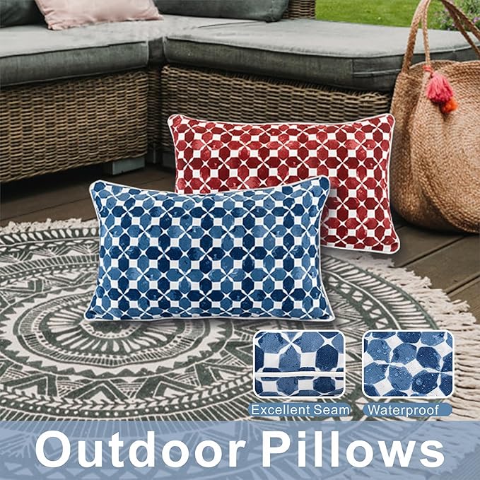 JMGBird 12×20 Inch Outdoor Lumbar Pillows Pack of 2 Colors Waterproof Throw Pillows with Insert Rectangular Decorative Garden Cushion for Home Furniture Patio Coach Sofa