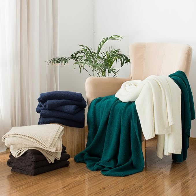 Carriediosa Wool Blend Knit Throw Blanket 60" X 80" Twin, 50% Recycled Polyester Soft Cable Knitted Fluffy Throws for Couch Lightweight Woven Blankets for Sofa Fuzzy Cozy Bed Cover, Indigo Blue