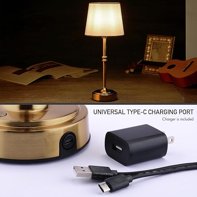 O’Bright Seraph - Cordless LED Table Lamp with Dimmer, Built-in Rechargeable Battery, 3-Level Brightness, Patio Table Lamp, Bedside Night Lamp, Ambient Light for Restaurant, Antique Brass