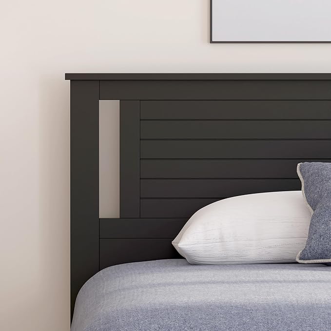 Serene Poplar Wood King Headboard, Modern Farmhouse Panel with Horizontal Scoring, King Size Headboard in Black, Casual Coastal Style, Easy Assembly, Quality Materials