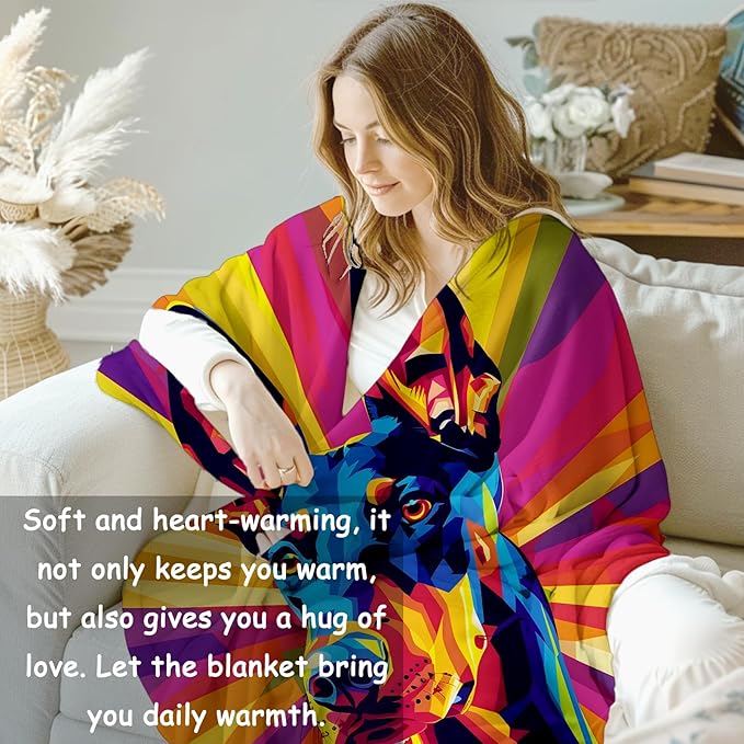 Colorful Doberman Flannel Blanket, Doberman Gifts, Dog-Themed Blanket for Women, Soft Lightweight Throw Blankets for Bed Home Travel Decor 50" x 60"